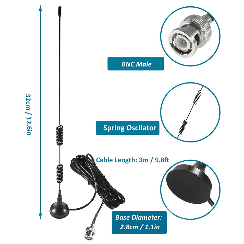 AEDIKO 2pcs Police Scanner Antenna Radio Scanner Antenna HF VHF UHF 20-1300MHz BNC Male Magnetic Base Antenna for Uniden Bearcat Whistler Radio Shack Police Radio Scanner