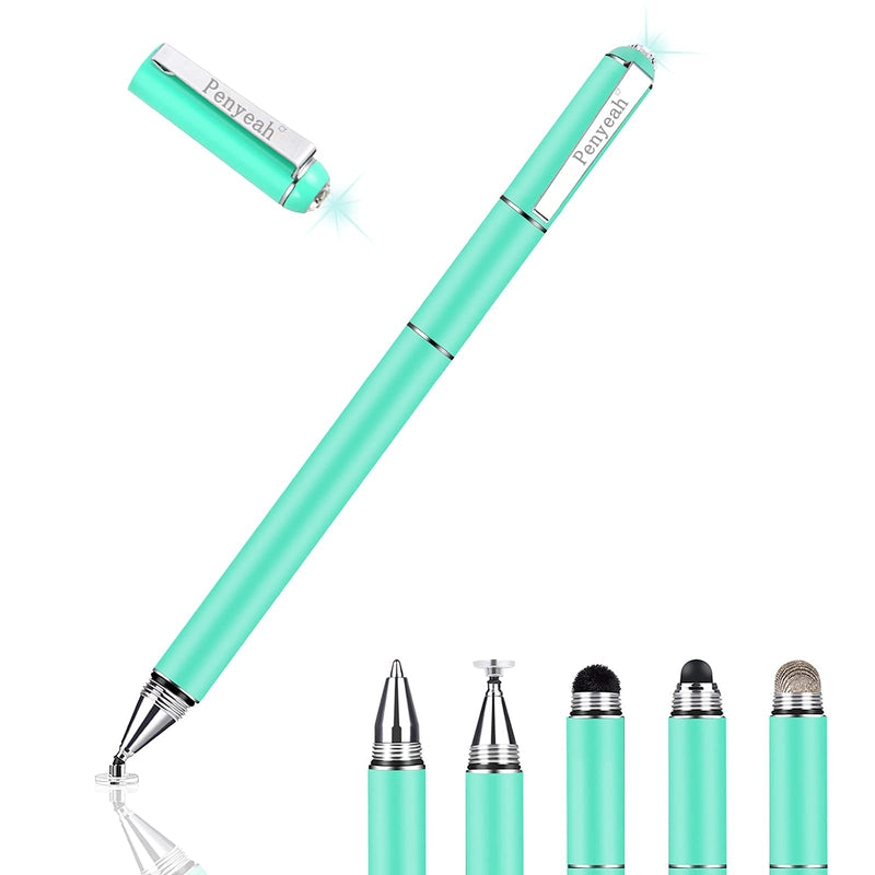 Penyeah 4-in-1 Multi Tips Black Stylus Pens for Touch Screens Bundle with Blueish Green Diamond 4-in-1 Flocked Fiber Tip Multi Tips Stylus