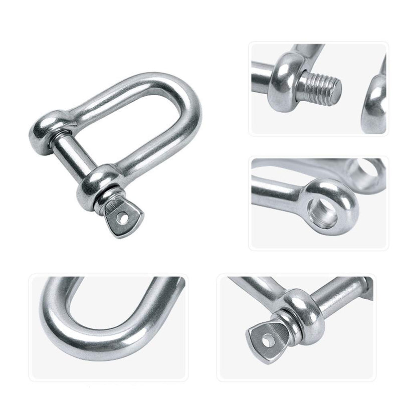10 PCS M4 Stainless Steel D Shackle 5/32" (4mm) Forged D Shackle with Screw Pin, Silver Color