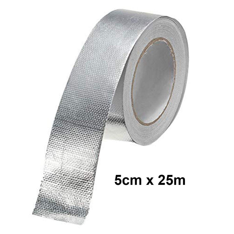 Glass Fiber Cloth Aluminum Foil Tape, HAOT Fireproof Self-Adhesive Tape High Temperature Leak Proof Tin Foil Paper Duct Tape Seal Pipe Insulation Tear Resistance Metal Repair 2" x 82' Roll - Silver