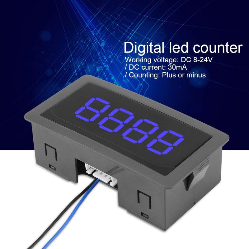 FTVOGUE Auto Digital Counter LED Digital Display 4 Digit 0-9999 Up/Down Plus/Minus Panel Counter Meter with Cable(Blue) Blue