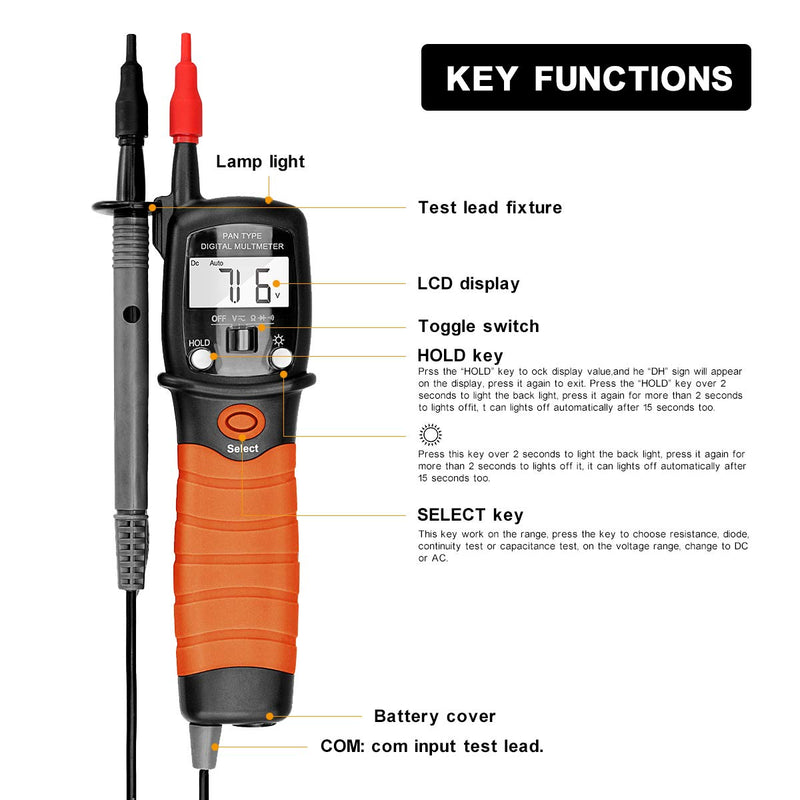 Digital Pen Multimeter AC DC 600V Voltmeter, 60M Ohm Resistance Meter, with Backlit Screen, Continuity Test Auto Power Off Electric DMM Tester(BTMETER BT-38B) BT-38B (2000 Counts)
