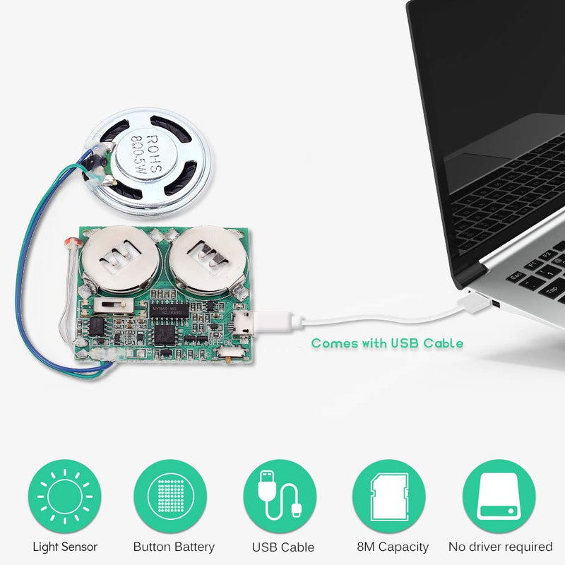 Icstation DIY Light Sensor Sound Module Micro USB Music Player for Talking Greeting Card Creative Gifts 8M Memory w/Speaker 8M Light Sensor