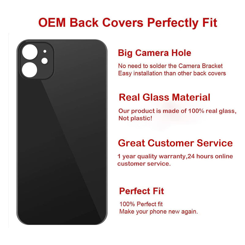 Perzework OEM Rear Back Glass Replacement for iPhone 11 6.1 inches with Reparing Toolkit and Pre-Installed Adhesive (Black) Black