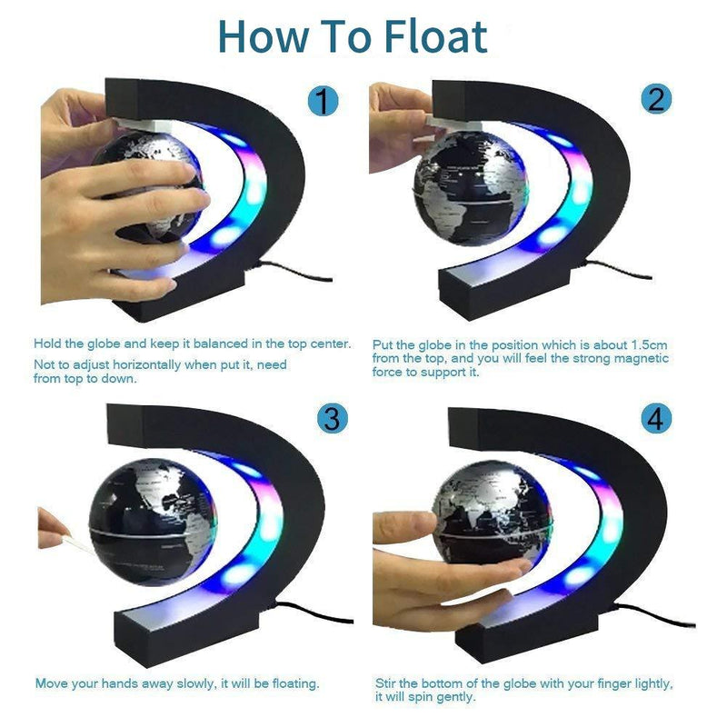 Trenzsary Floating Globe with LED Lights C Shape Magnetic Levitation Floating Globe World Map for Desk Decoration (Black) Black