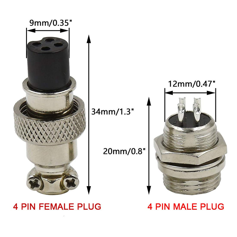 Hxchen 2 Sets 4-Pin Metal Male Female Thread Panel Connector 12mm GX12-4P Aviation Plug Silver