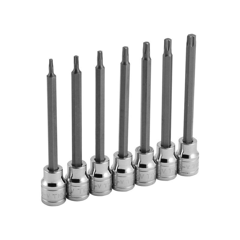 NEIKO 10080A 3/8” Drive Extra Long Torx Star Bit Socket Set | 7 Piece | T10 to T40 | 4-3/8” Length Standard