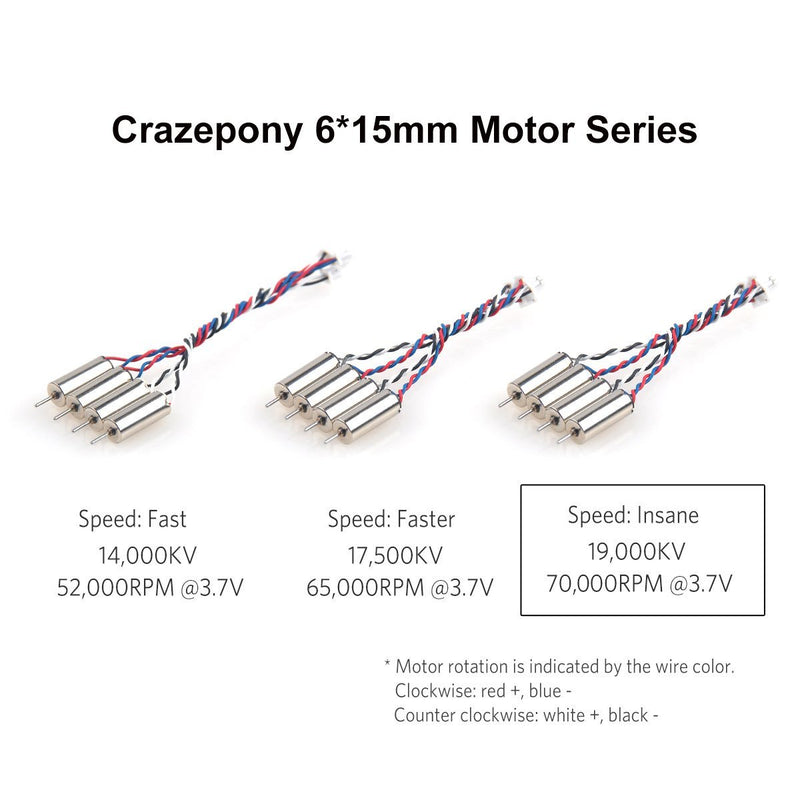 Crazepony 4pcs 6x15mm Motor (Speed: Insane) 19000KV for Blade Inductrix Tiny Whoop Micro JST 1.25 Plug