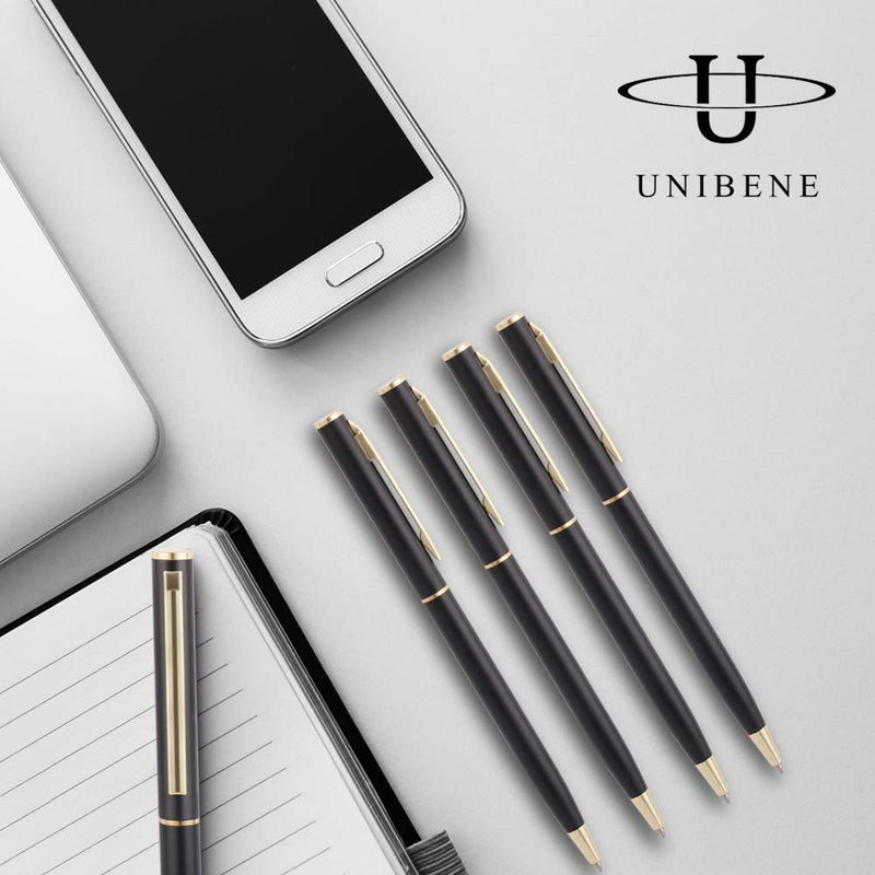 Unibene Slim Metallic Retractable Ballpoint Pens - Matte Black & Gold, Nice Gift for Business Office Students Teachers Wedding Christmas, Medium Point(1 mm) 6 Pack-Black ink