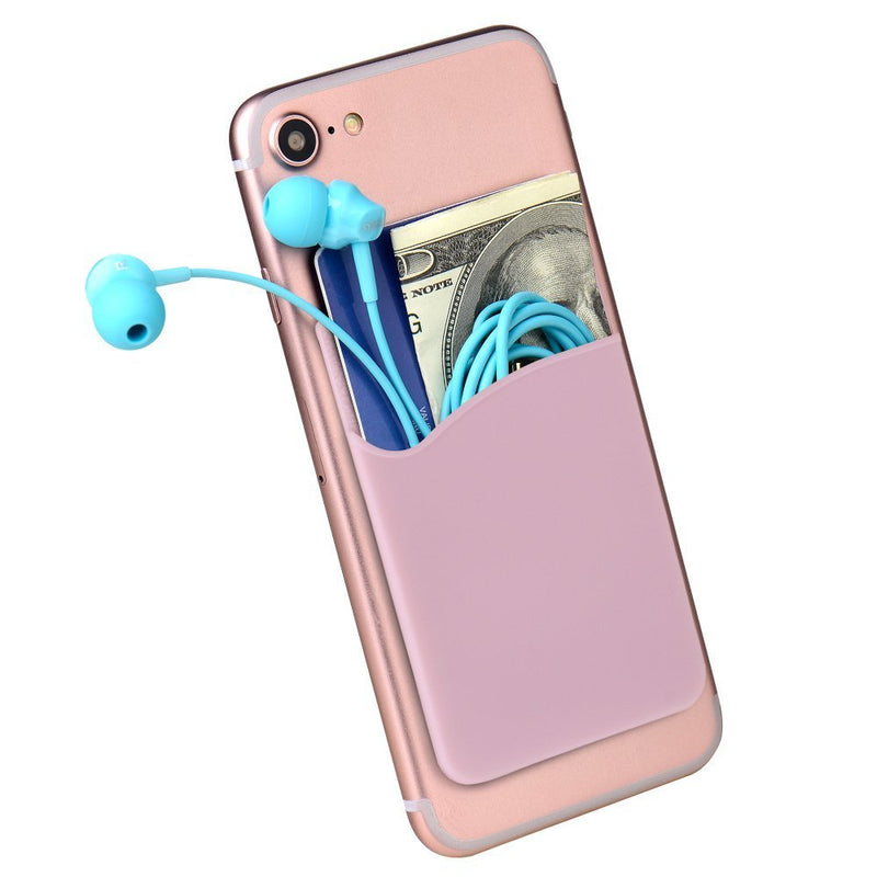 Asstar, Compatible Phone Card Holder Wallet, Silicone Adhesive ID Credit Card Stick on Holder Wallet Pouch Sleeve Pocket Replacement for Blu/iPhone/Samsung Galaxy/ Motorola/Nokia/Honor (3 Pack Pink)