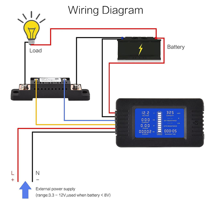 CGELE DC Multifunction Battery Monitor Meter with Shunt,0-200V,0-100A, LCD Display Digital Current Multimeter Voltmeter Ammeter for Cars RV Solar,Widely Applied to 12V/24V/48V RV/Car Battery… DC 100A Battery Meter