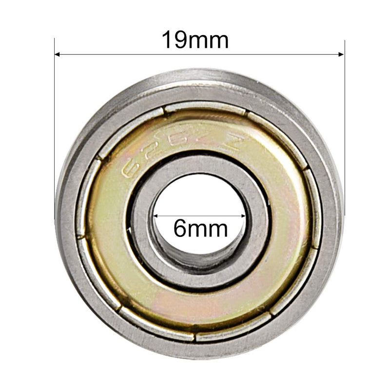 uxcell 626ZZ Ball Bearing 6mm x 19mm x 6mm Double Shielded 626-2Z 80026 Deep Groove Bearings, Carbon Steel (Pack of 10)