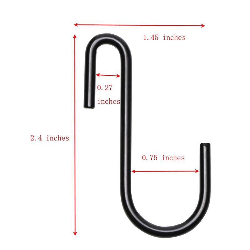 ONLYKXY 5 Pieces 2.4 Inch Carbon Steel Heavy Duty Black S Hooks Use in Kitchen, Bathroom, Bedroom and Office, Handing Hooks for Kitchenware, Spoons, Pans Pots, Utensils, Clothes, Bags, Towels, Plants