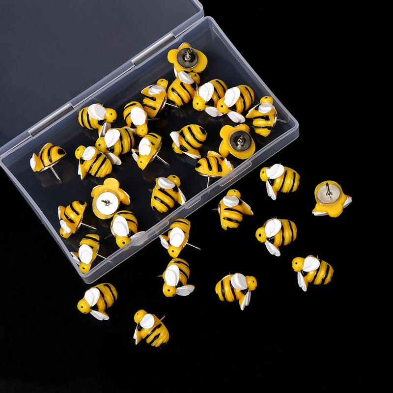 DIYASY 30 Pcs Decorative Bee Thumb Tacks,Cute Bee Push Pins Plastic Head Steel Drawing Pins for Corkboard,Photos Wall, Bulletin Board.