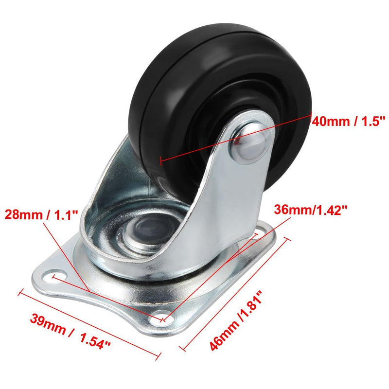 uxcell Swivel Caster Wheels 1.5" Rubber with 360 Degree Top Plate 44LBS Capacity for Furniture Carts Workbench, Black, Pack of 4 1.5 Inch