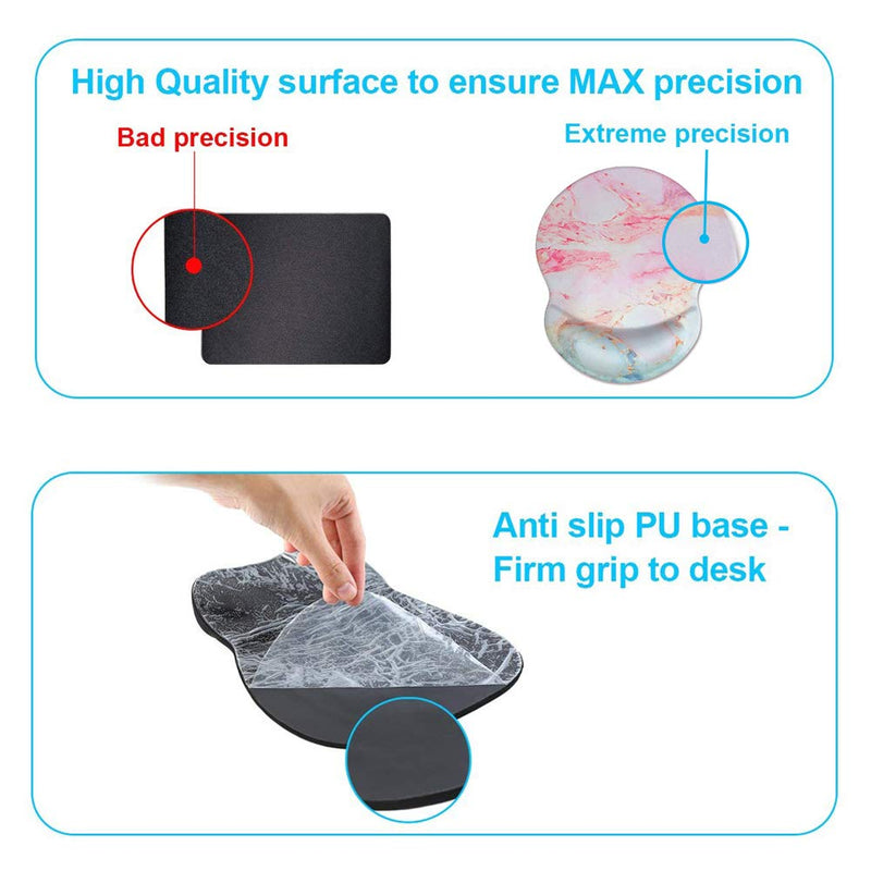 Nakapa Wrist Support Mouse Pad Anti Slip Rubber Wrist Rest Mousepads 8.75in X7.5in Small Desktop Notebook Mouse Mat for Working and Gaming(Purple Pink Marble-Wrist) Purple Pink Marble-wrist