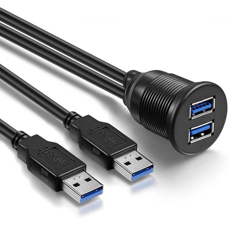 2 Ports Dual USB 3.0 Male to USB 3.0 Female AUX Flush Mount Car Mount Extension Cable for Car Truck Boat Motorcycle Dashboard Panel -(3 Feet)