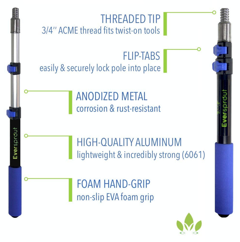 EVERSPROUT 1.5-to-4 Foot Swivel Squeegee and Microfiber Window Scrubber (8-10 Ft Standing Reach) | 2-in-1 Window & Glass Cleaning Combo | Lightweight, Aluminum Extension Pole | Includes 10-inch Blades