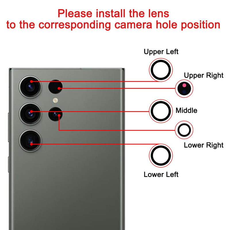 Perzework 2 Set Back Rear Camera Lens Glass Replacement for Samsung Galaxy S23 Ultra with pre-Installed Adhesive and Reparing Toolkit