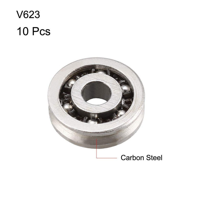 uxcell V623 V-Groove Guide Pulley Rail Ball Bearings 3mmx10mmx3mm Carbon Steel Miniature Bearings 10pcs