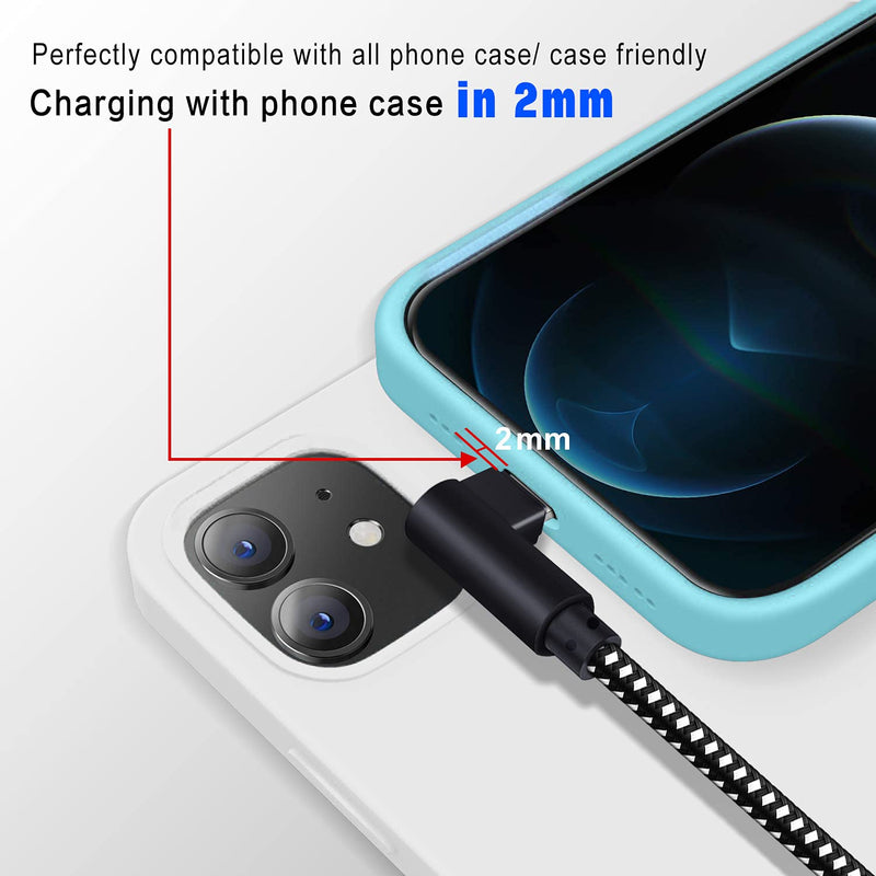 Made for The Game Connecting Cable, [3-Pack] 6ft 90 Degree Durable and Fast Charging Cable Compatible with iPhone Xs Max/XS/XR/7/7Plus/X/8/8Plus/6S/6S Plus/SE (6ft, Black White)