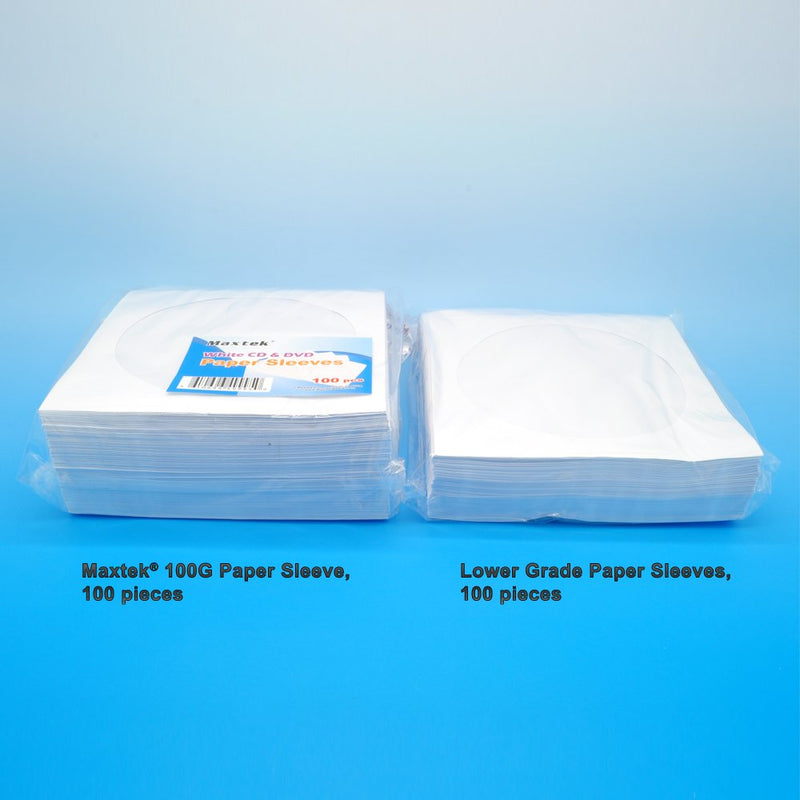 100 Pack Maxtek Premium Thick White Paper CD DVD Sleeves Envelope with Window Cut Out and Flap, 100g