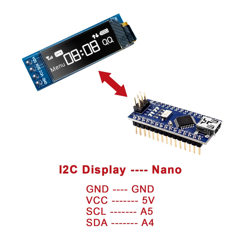 5 Pcs 0.91 Inch I2C OLED Display Module I2C OLED Screen Driver DC 3.3V~5V Compatible with Arduino (White Display Color)