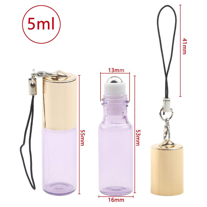 Ellbest 10 Pack 5ml Portable Pearl Purple Colored Glass Roller Bottles with Stainless Steel Roller Balls and Essential Oil key Opener