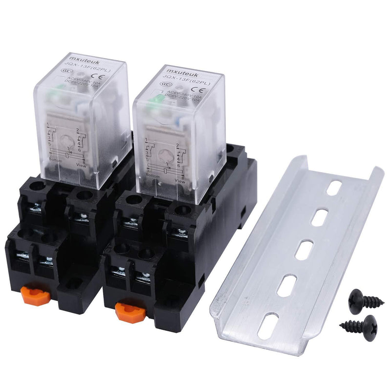 mxuteuk 2pcs JQX-13FL AC 220V Coil 8 Pin 10A DPDT LED Indicator Electromagnetic Power Relay, with Base, with DIN Rail Slotted Aluminum 8Pin - High Current - 10A