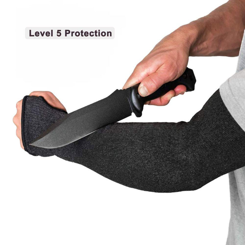 Protective Arm Sleeves, Level 5 Protection Cut Resistant Sleeve with Thumb Hole (Black) Black