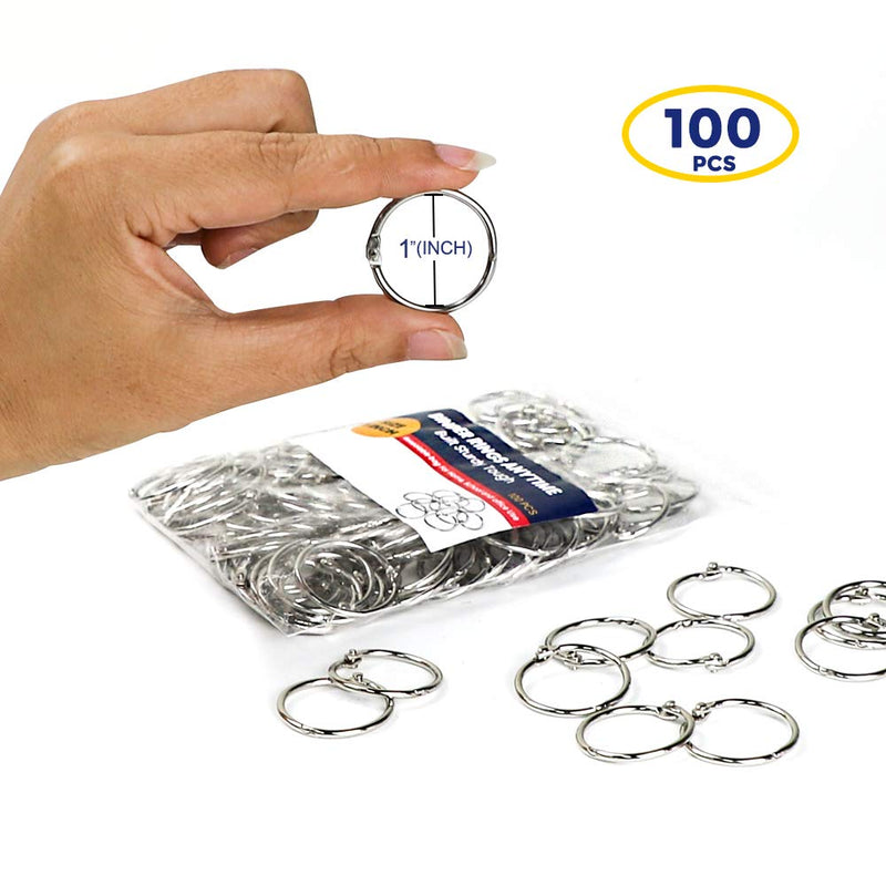 Binder Rings 1 Inch 100 pcs-Sturdy Book Rings-Loose Leaf Binder Ring for Index Cards Flashcards and Paper-Nickel Plated Metal Rings for Office School Supplies-Heavy Duty Silver Paper Rings