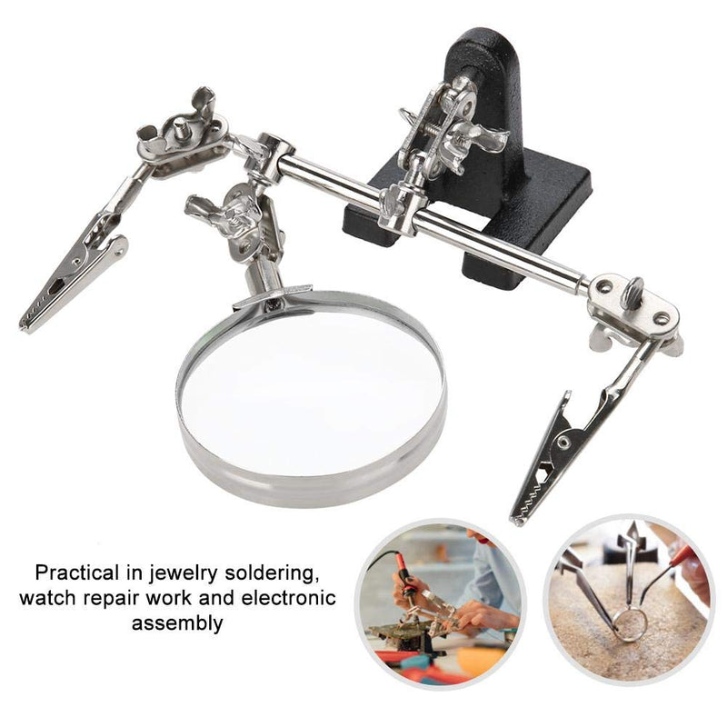 Salmue 3rd hand Helping Hand Magnifier Station - 5X Magnifying Glass Stand with two Alligator Clips, Adjustable and Rotatable - for Jewelry, Assembly, Repair, Modeling, Hobbies and Crafts