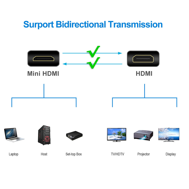 Rankie Mini HDMI to HDMI Cable, High Speed Supports Ethernet 3D and Audio Return (6 Feet) 6 Feet