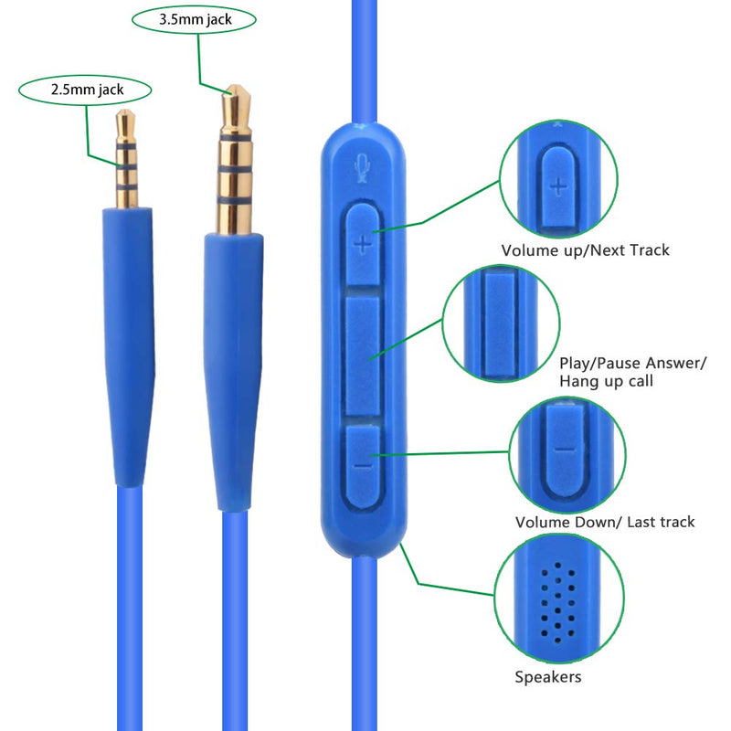 Replacement Bose OE2 Cable QC25 Extension Cord Audio Cable Line Compatible with Bose SoundTrue Soundlink QC25 QC35 On-Ear OE2 Headphones (Blue/Mic)