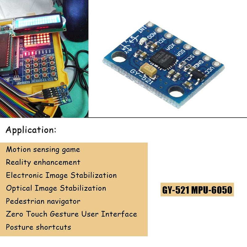 Ximimark 2Pcs GY-521 MPU-6050 Module 3 Axis Accelerometer 6 DOF Gyroscope Sensor Module 16 Bit AD Converter Data Output IIC 3-5v For Arduino