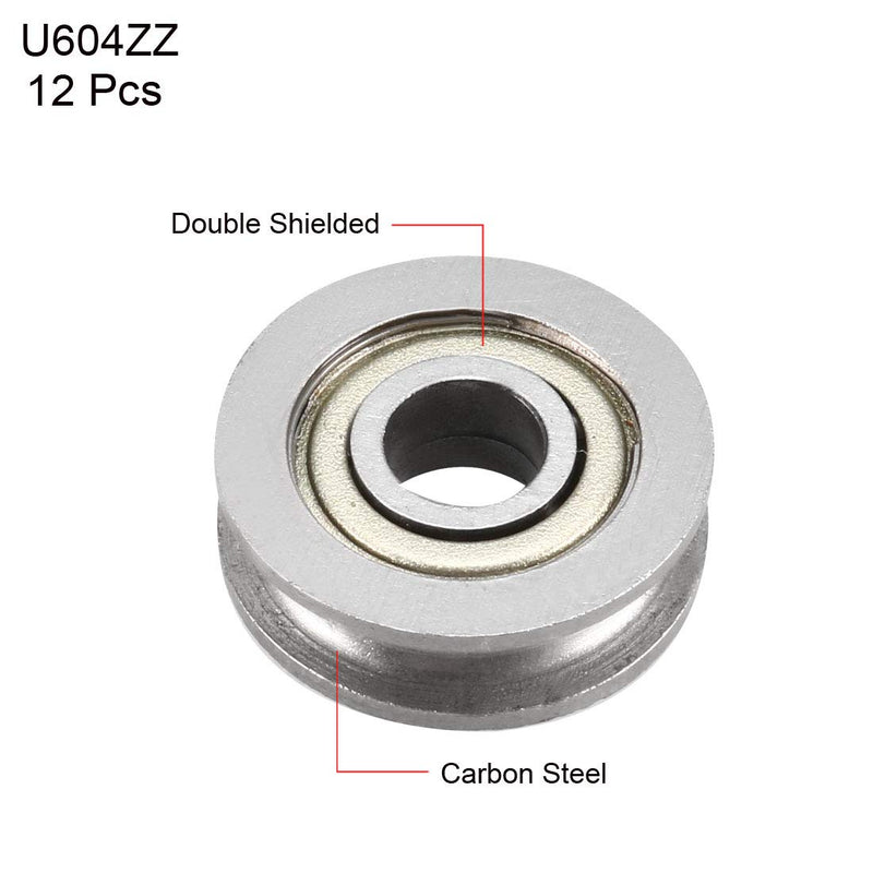 uxcell U604ZZ Deep Groove Ball Bearings 4mmx13mmx4mm Double Metal Shielded Carbon Steel Bearings 12pcs