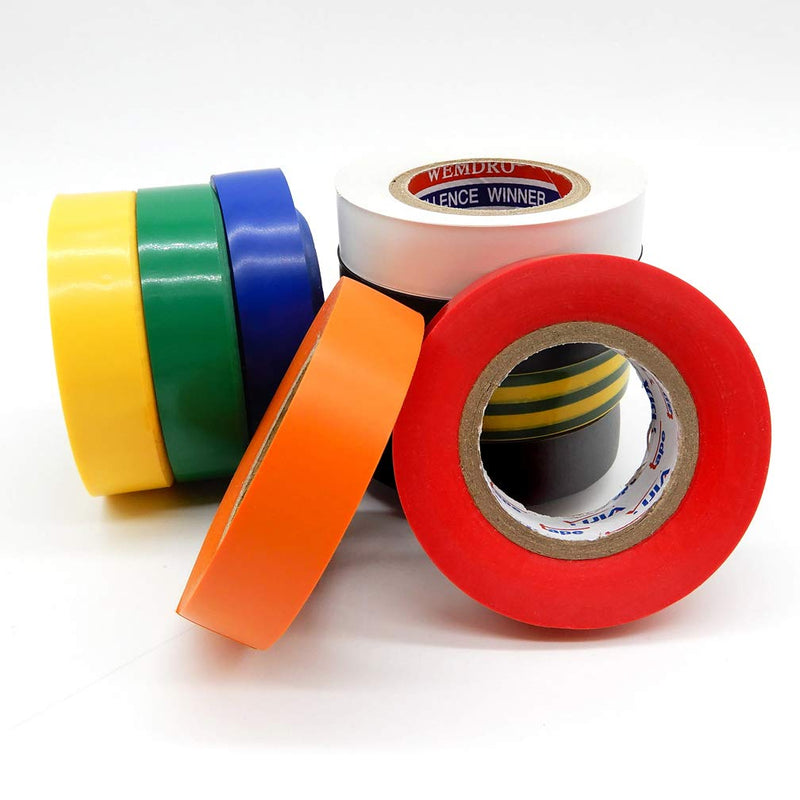 10 Pack Electrical Tapes - Maveek 0.67Inch 65.6Ft PVC Waterproof, Flame Retardant, Strong Rubber Based Adhesive Gaffer Tapes(9 Colors) 10 pcs