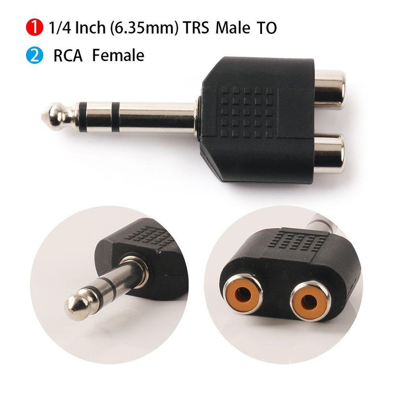 NANYI 1/4 Inch 6.35mm Male to 2 RCA Female Audio Heads, 1/4 Inch 6.35mm M One-Two RCA F Stereo Interconnect Audio Adapter, 2Pack(6.35mm M-2xRCA F-TRS) 6.35mm M-2xRCA F-TRS