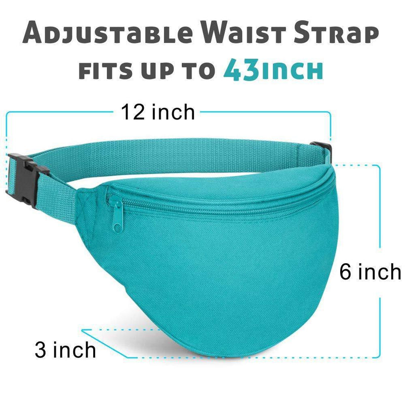 BuyAgain Fanny Pack, Unisex 2 Zipper Quick Release Buckle Travel Sport Running Waist Fanny Pack Teal