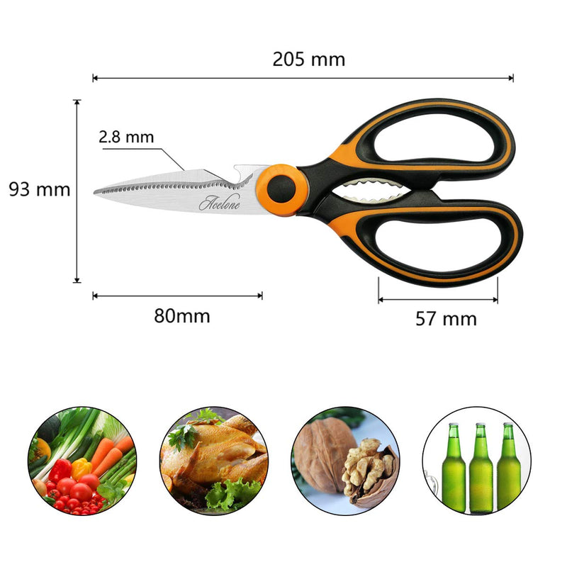 Kitchen Shears, Acelone Premium Heavy Duty Shears Ultra Sharp Stainless Steel Multi-function Kitchen Scissors for Chicken/Poultry/Fish/Meat/Vegetables/Herbs/BBQ… (Orange black) Orange black