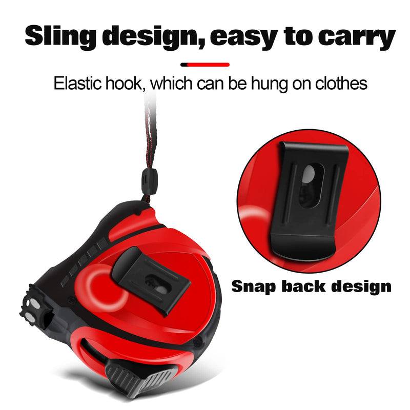 WISEUP tape measure 5m, metric and English standard tape measure, magnetic self-locking tape measure 5m, anti-fall ABS shell, with strap clip, carpenter tool measuring & planning tools