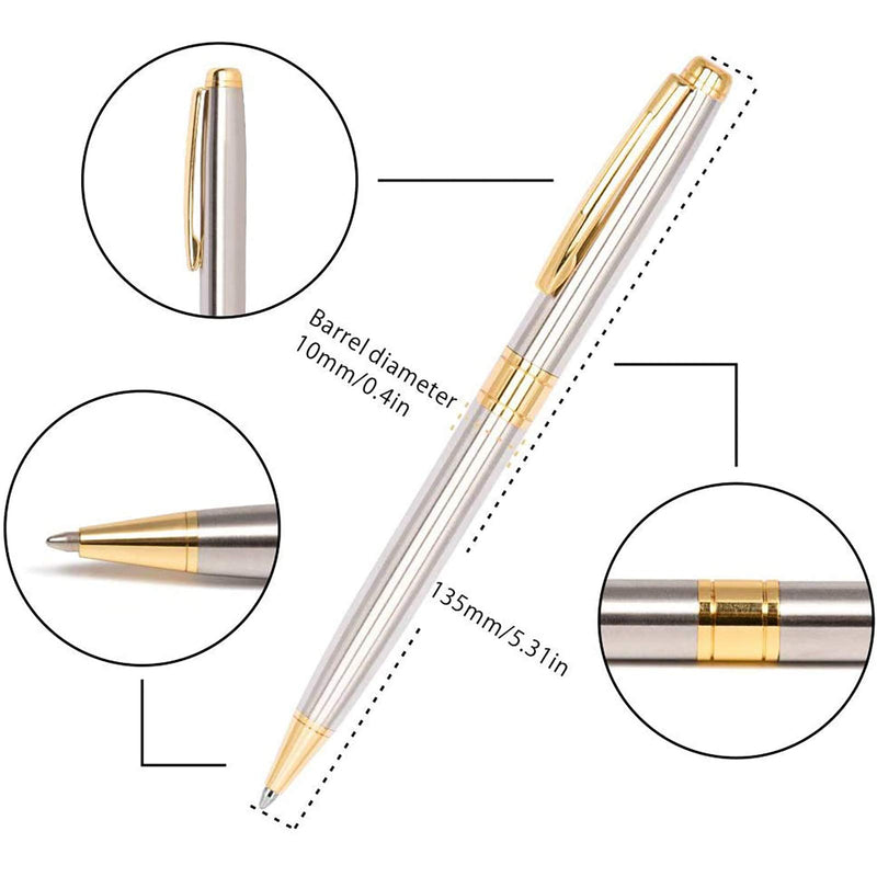 Ballpoint Pens, Cambond Metal Black Ink Stainless Steel Retractable Ballpoint Pen Gift for Men Women Ballpoint Pens Bulk Office Pen Pack (1.0mm) Medium Point 3 Pens with 3 Refills (Gold) Gold