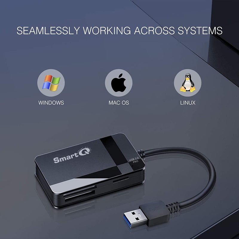 SmartQ C368 Pro USB 3.0 Multi-Card Reader, Plug N Play, Apple and Windows Compatible, Powered by USB, Supports CF/SD/SDHC/SCXC/MMC/MMC Micro/RS MMC/Mini SD/Micro SD/MS Duo/MS Pro/MS Pro Pro Duo USB A