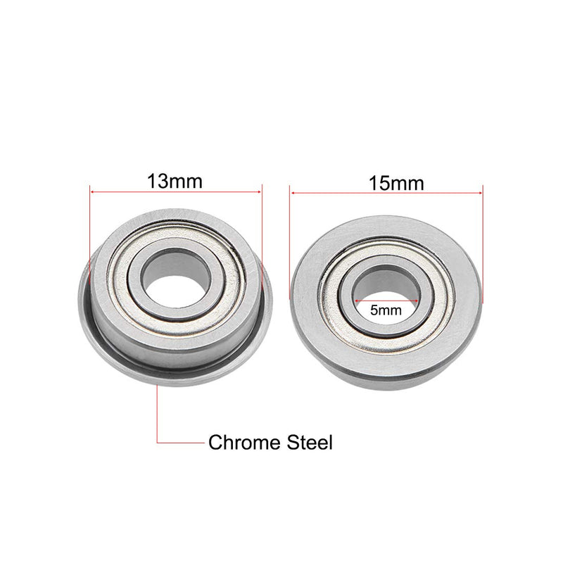uxcell F695ZZ Flange Ball Bearing 5x13x4mm Shielded Chrome Bearings 5pcs