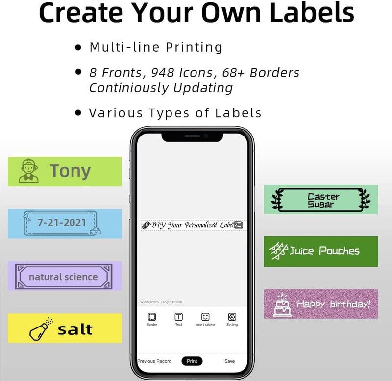 Label Maker with Different Fonts - Bluetooth Label Printer Phomemo P12-Pro USB Rechargeable Label Makers, Thermal Label Printer for Home & Office, Mini Label Maker Easy to Use for iOS & Android Phone Off-White