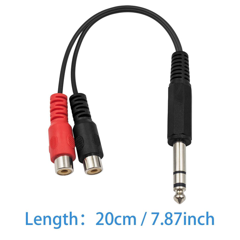 Poyiccot RCA to 1/4 Adapter, RCA Female to 1/4 '' Splitter Cable, 6.35mm 1/4 inch TRS Stereo Jack Male to 2 RCA Female Plug Y Splitter Adapter Cable, 6.35mm to RCA Cable 20cm/8inch (6.35M-2RCAFMï¼‰