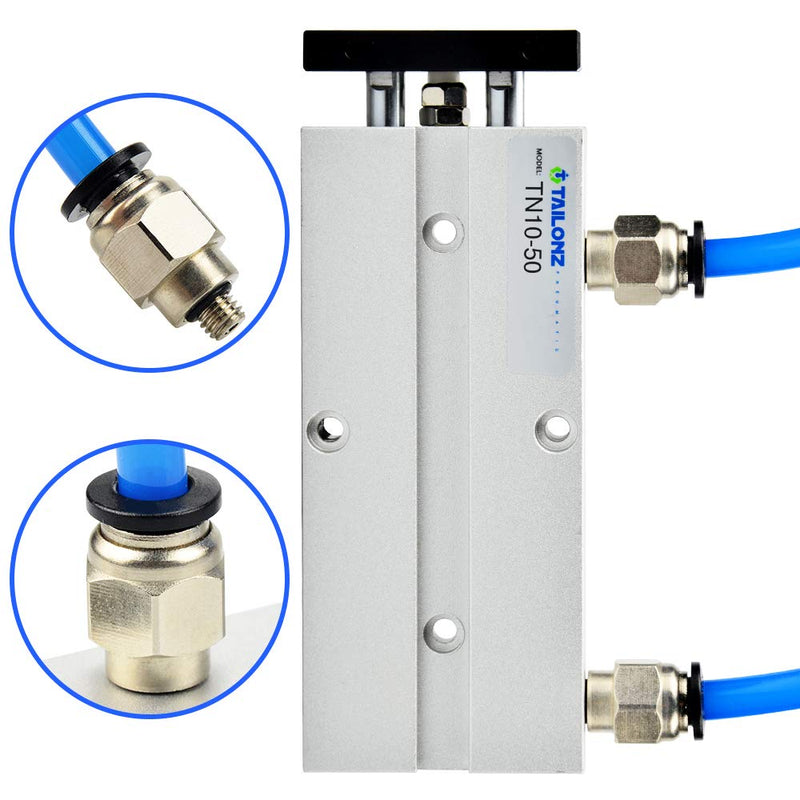 TAILONZ PNEUMATIC 10mm Bore 50mm Stroke Double-Rod Double-Acting Aluminum Pneumatic Air Cylinder TN10-50 Bore:10mm Stroke:50MM