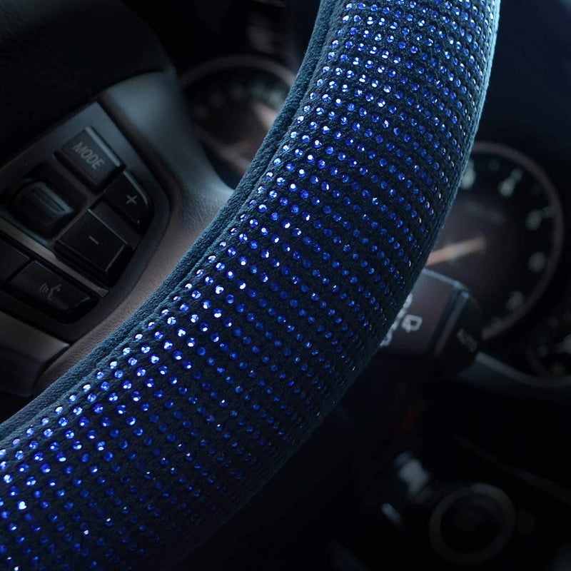 Valleycomfy Steering Wheel Cover for Women Men Bling Bling Crystal Diamond Sparkling Car SUV Wheel Protector Universal Fit 15 Inch (Black with Blue Diamond,Standard Size(14" 1/2-15" 1/4)) Black with Blue Diamond Standard Size(14"1/2-15"1/4)