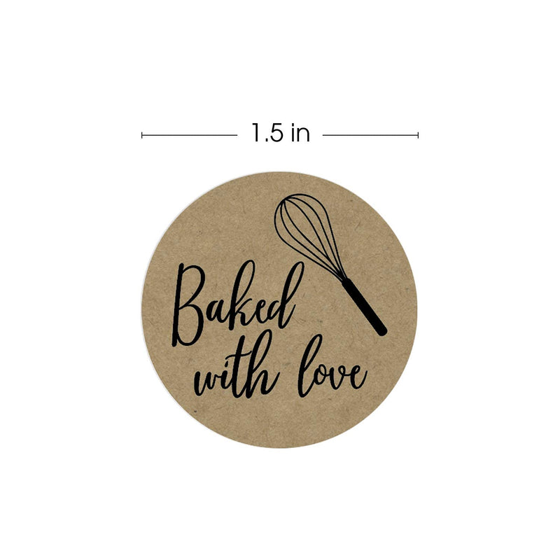 Baked with Love Kraft Label with Whisk / 500 Brown Kraft Stickers / Baked Goods1.5" Label