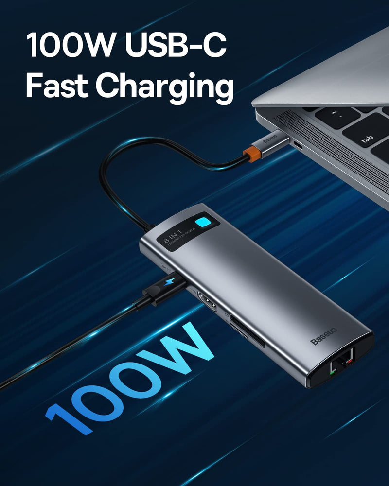 Baseus 8-in-1 USB C Hub Docking Station, USB C Adapter with 4K HDMI, 3 USB 3.0, TF/SD Reader, Ethernet, 100W Power Delivery Compatible with MacBook Pro, Surface Pro, iPad Pro and Other Type C Devices 8 Ports